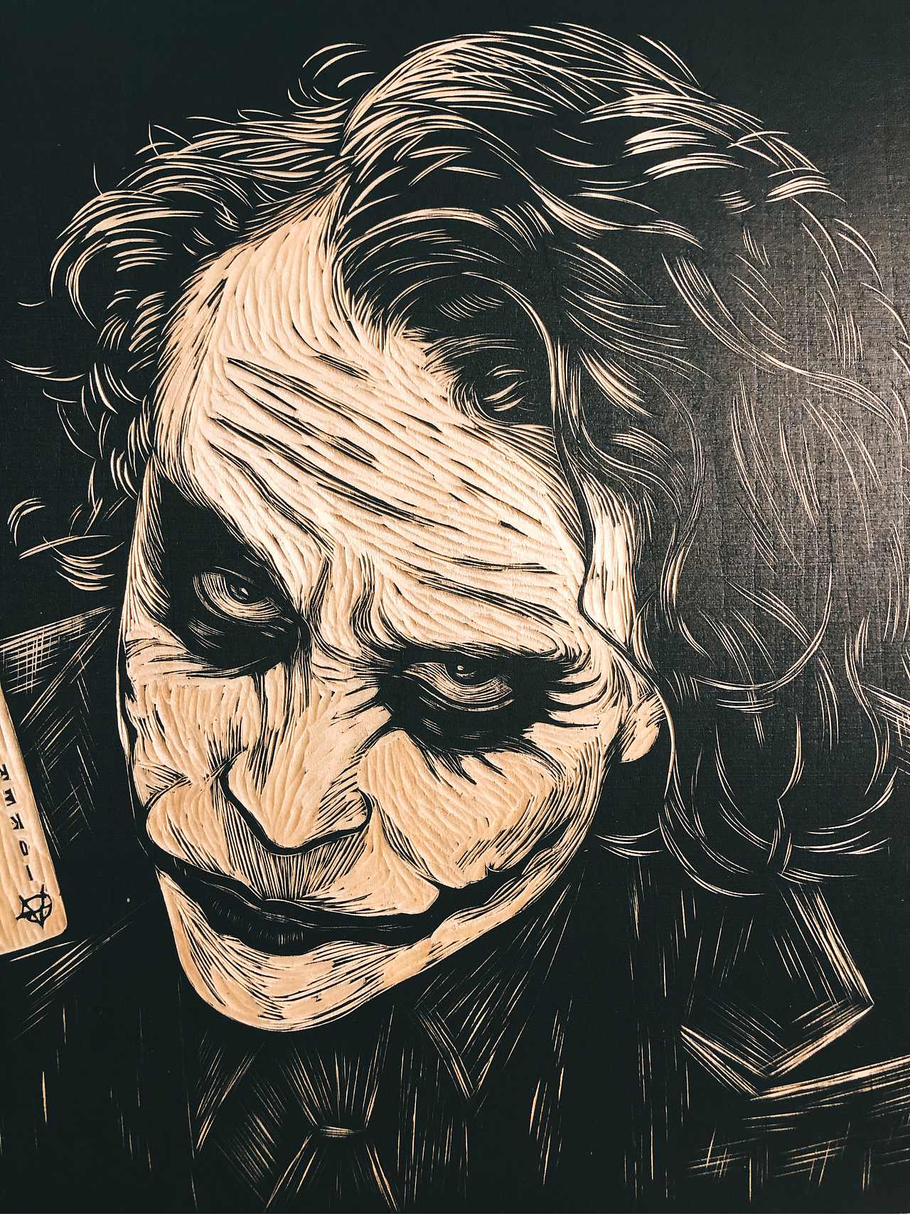 手工雕刻黑白木刻版画小丑希斯莱杰