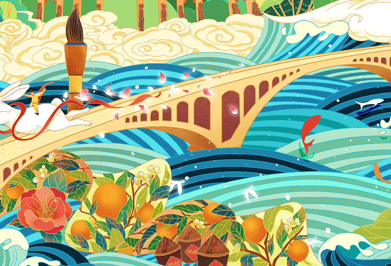 中国风四川富顺项目地域特色插画