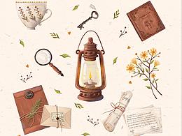 復古插畫靜物