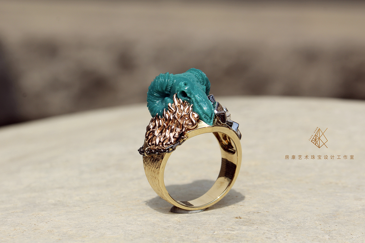 一半海水一半火焰 绿松石男戒