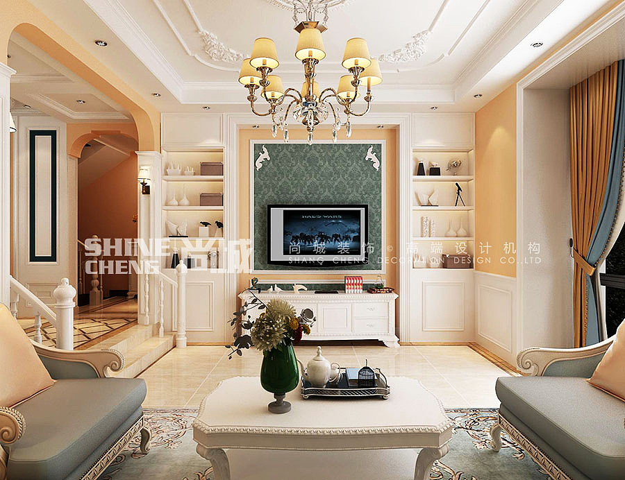 泰安鲁商国际社区240平别墅欧式风格装修案例效果图