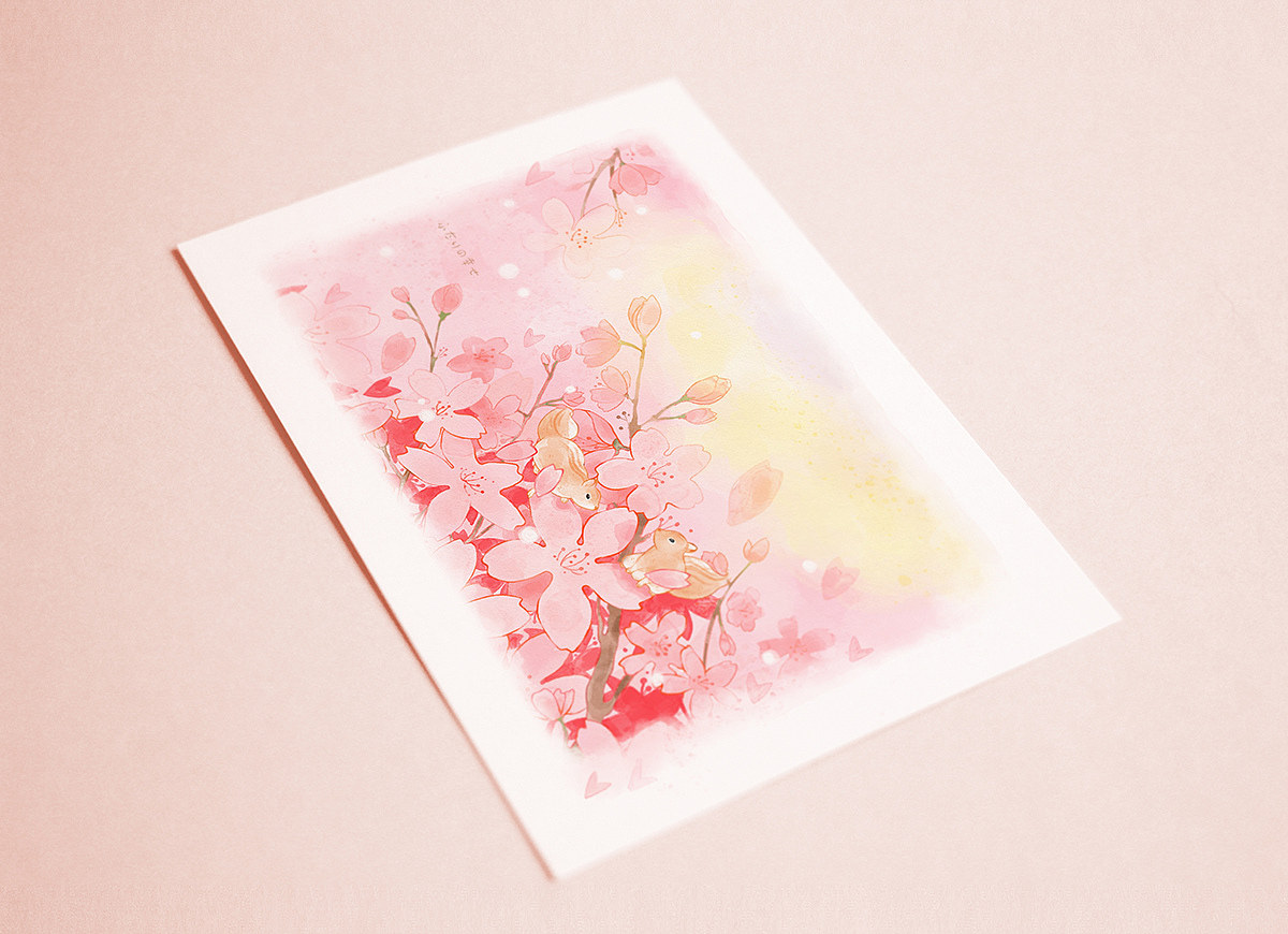 樱花朵朵-水彩风明信片套装