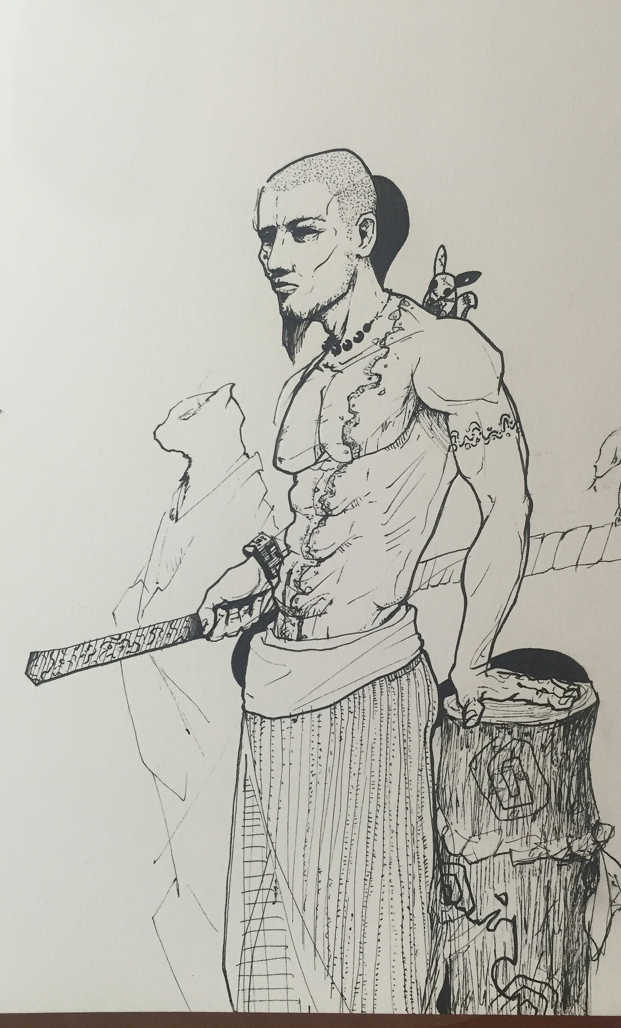 随手速写寸头武士