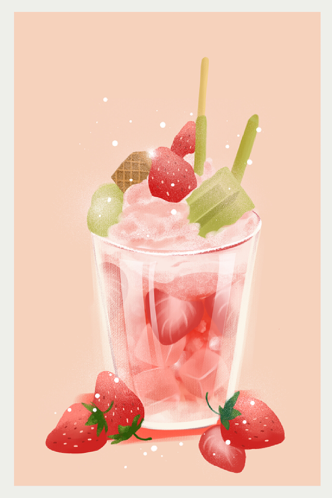 草莓🍓 奶茶 海报 |Illustration|Commercial illustration|孟豆_Original作品-站酷ZCOOL