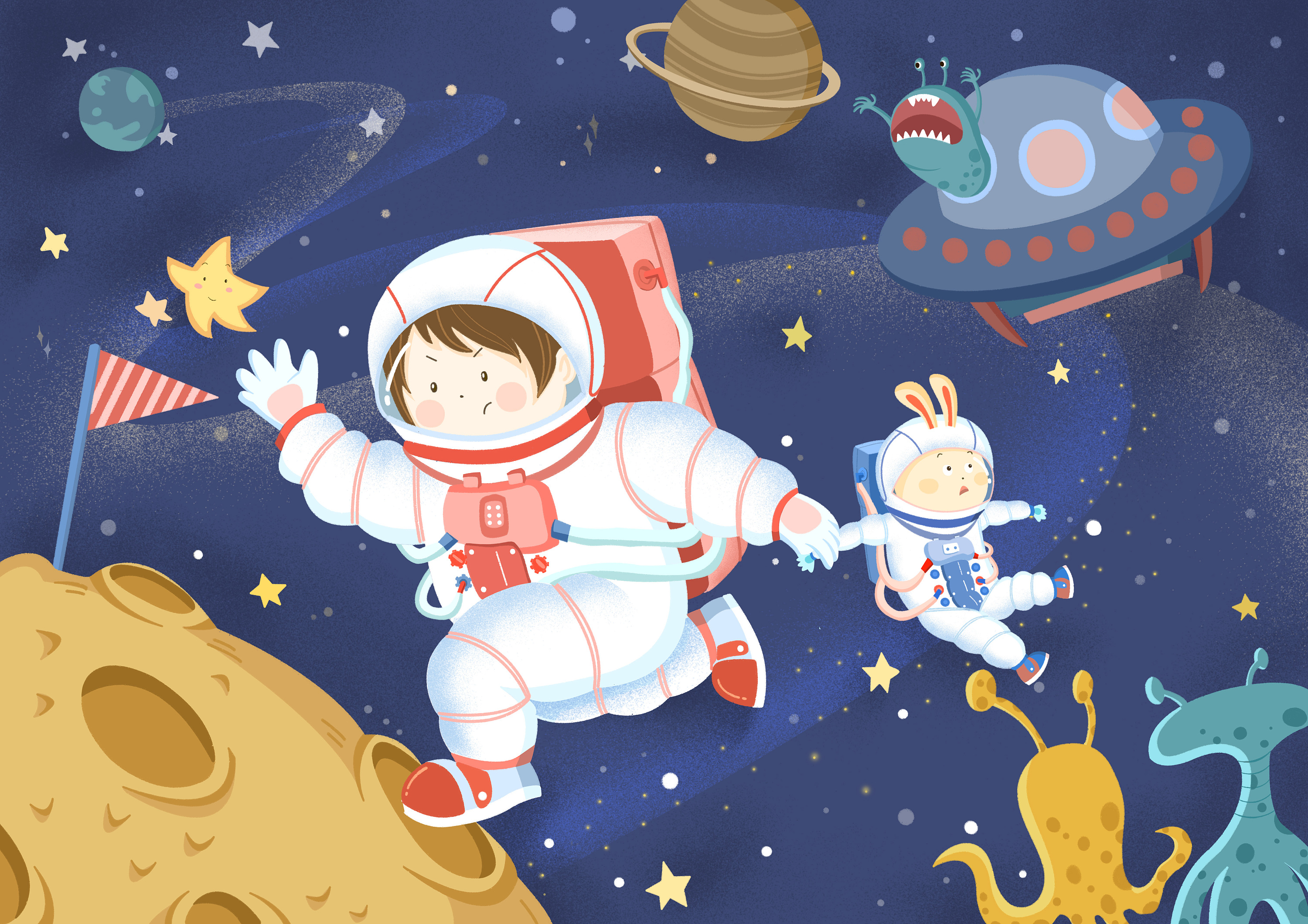 【原创儿童插画】宇航员和外星人的小故事|插画|儿童插画|我叫大C呀 - 原创作品 - 站酷 (ZCOOL)