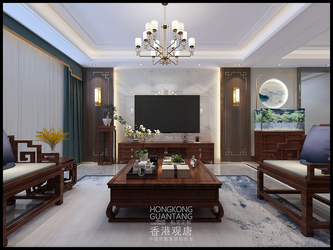 滕州滨江国际花园170平新中式风格装修设计