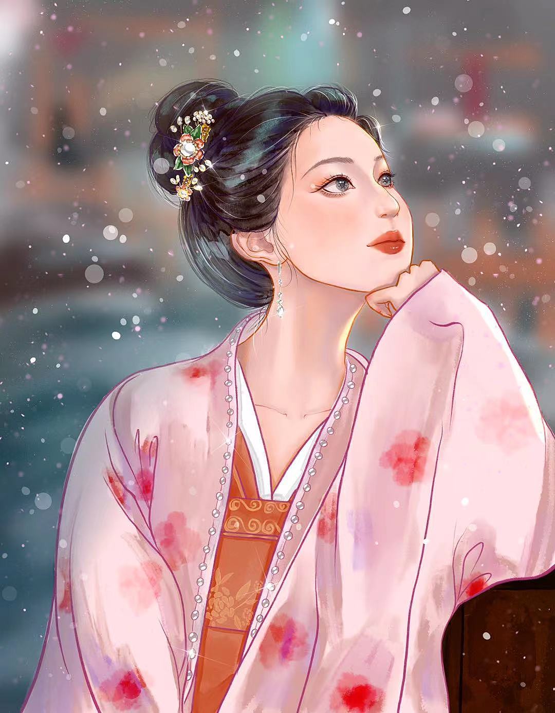 手绘古风人物半身。