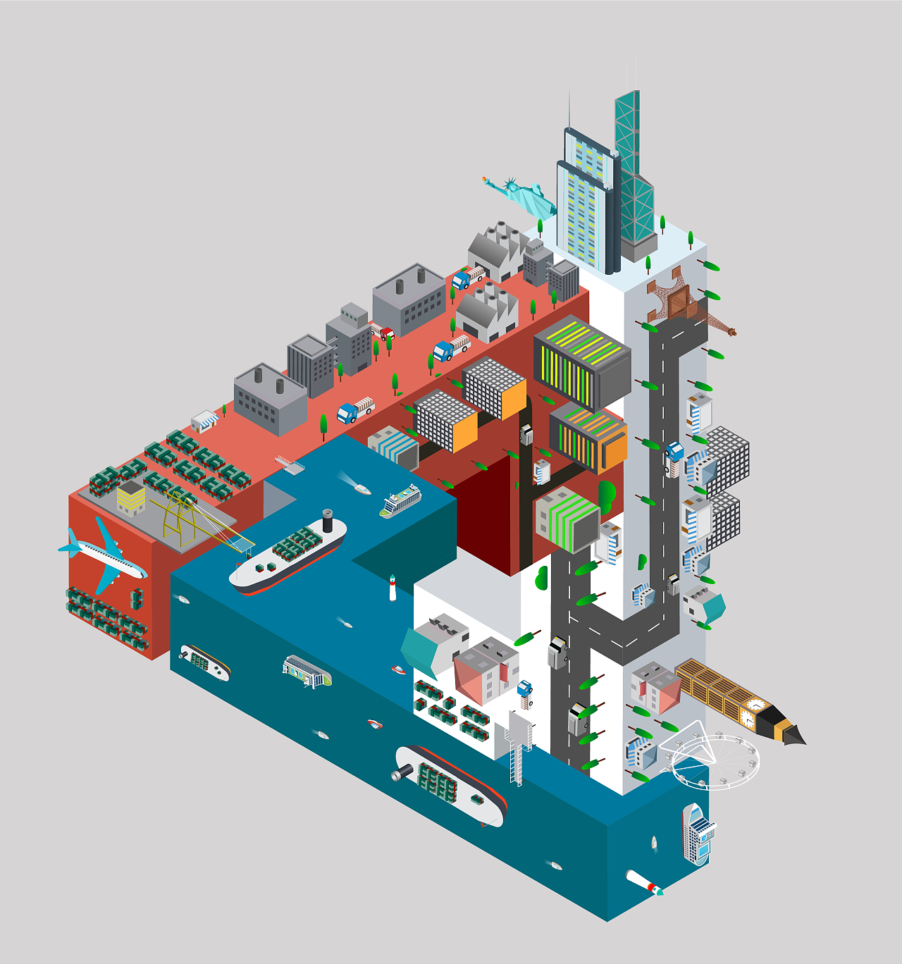 2.5d矛盾空间城市插画