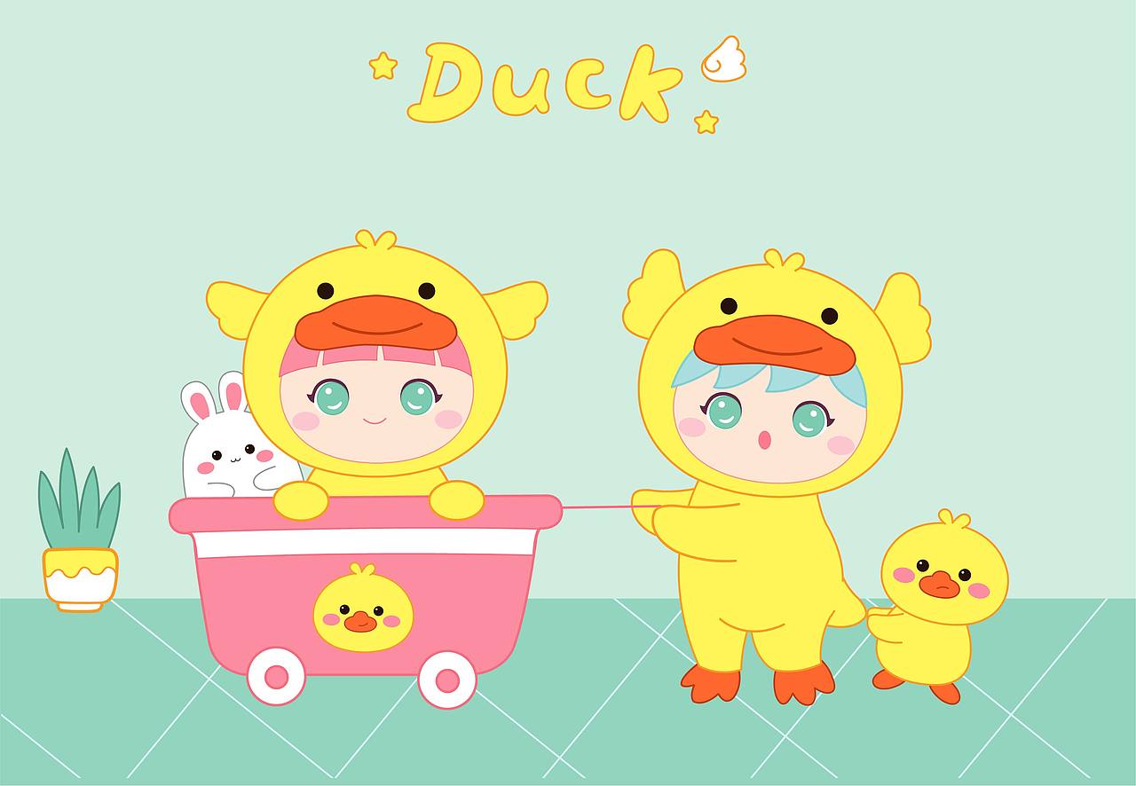 卡通设计 | 鸭宝贝男孩女孩（图ZMjY4OTk3MTQw） - 图案 - 站酷设计师若言文化原创素材 - 站酷ZCOOL