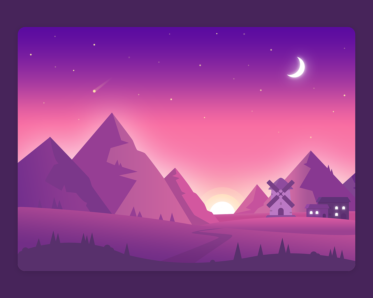 界面设计 界面美观 暗色系 电脑界面 web 卡通画界面 紫色系 ui场景