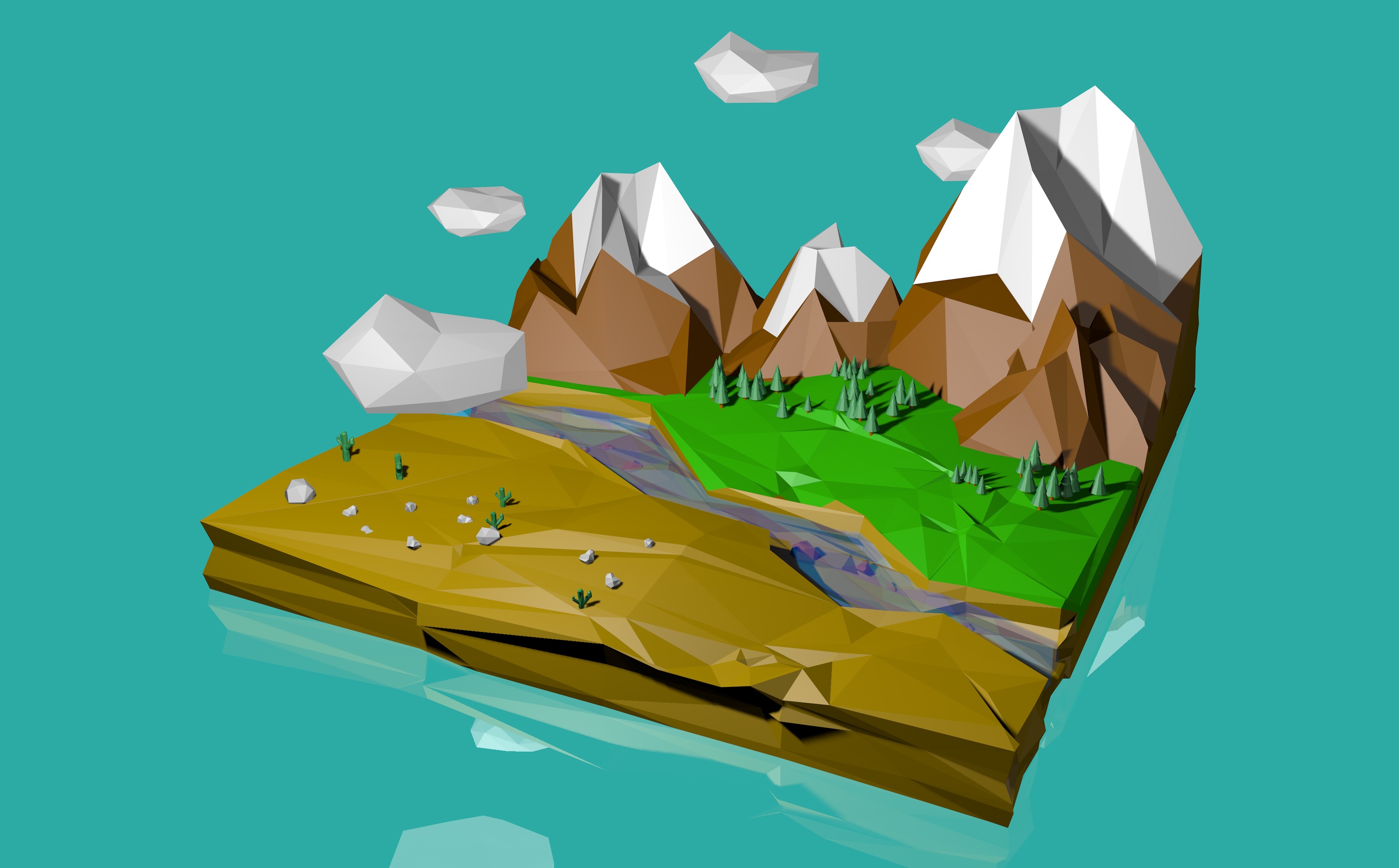 low poly山丘森林沙漠地形剖面c4d 小格子