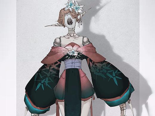 薄涂练习-机械风格和服角色设计