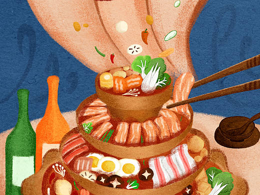火锅插画-复古美食插画（个人主页-ZNTYyOTc5ODA=） - 艺术插画 - 站酷设计师林子粒原创素材 - 站酷ZCOOL