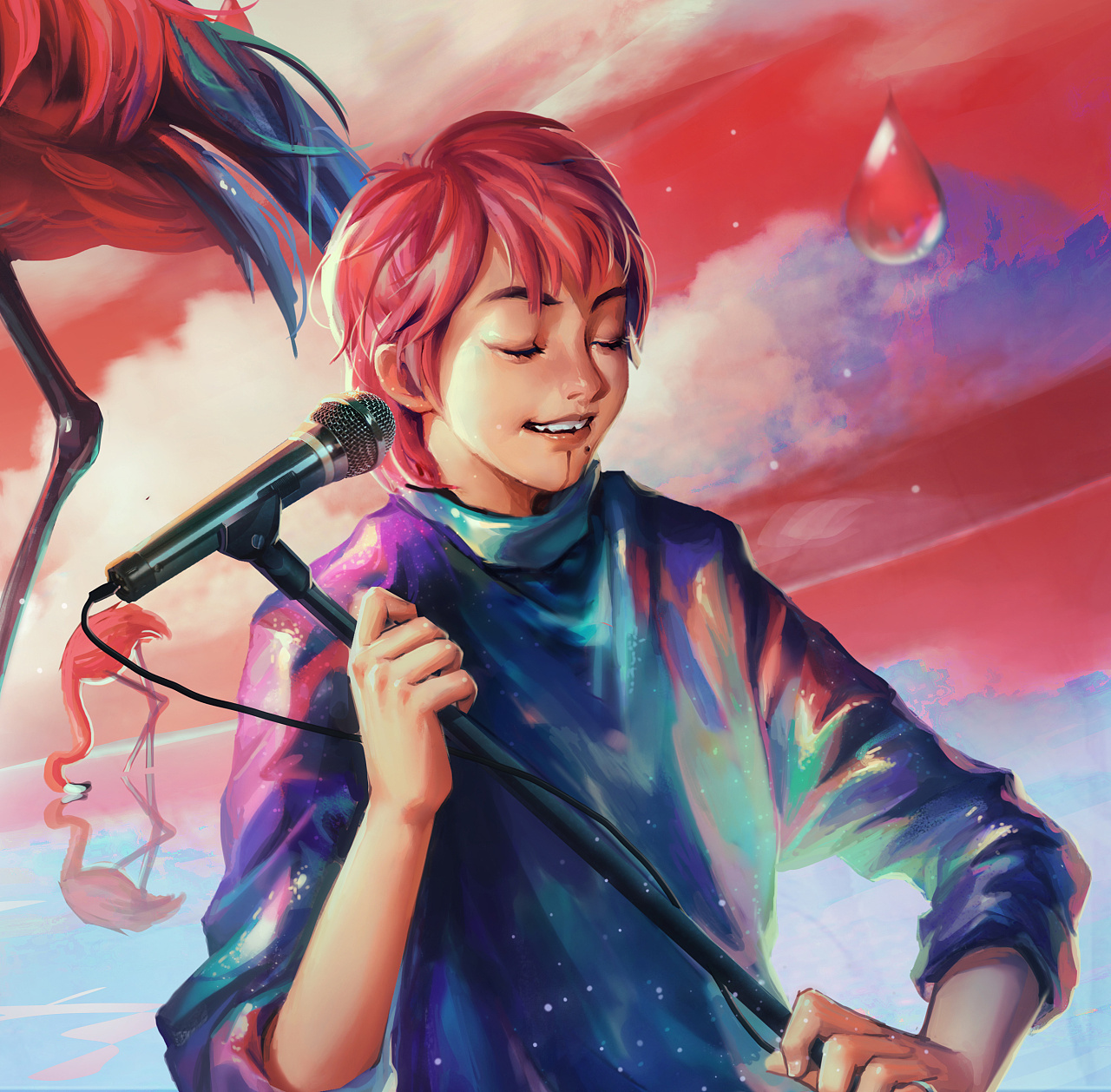 窦靖童《blue flamingo》|插画|商业插画|夕一凹xiao - 原创作品