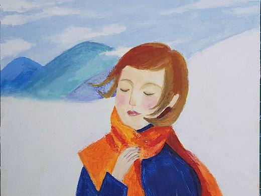戴红色围巾的短发女子（临摹）