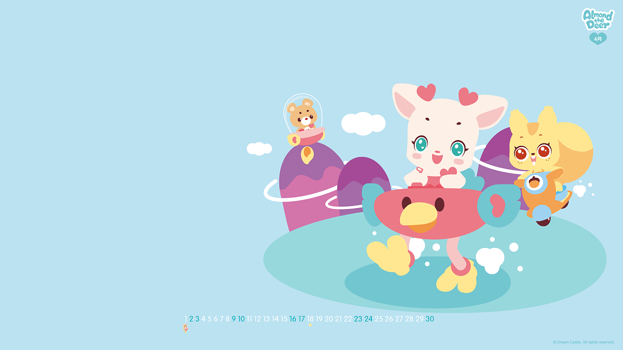 小鹿杏仁儿电脑壁纸-2018年1至6月月历