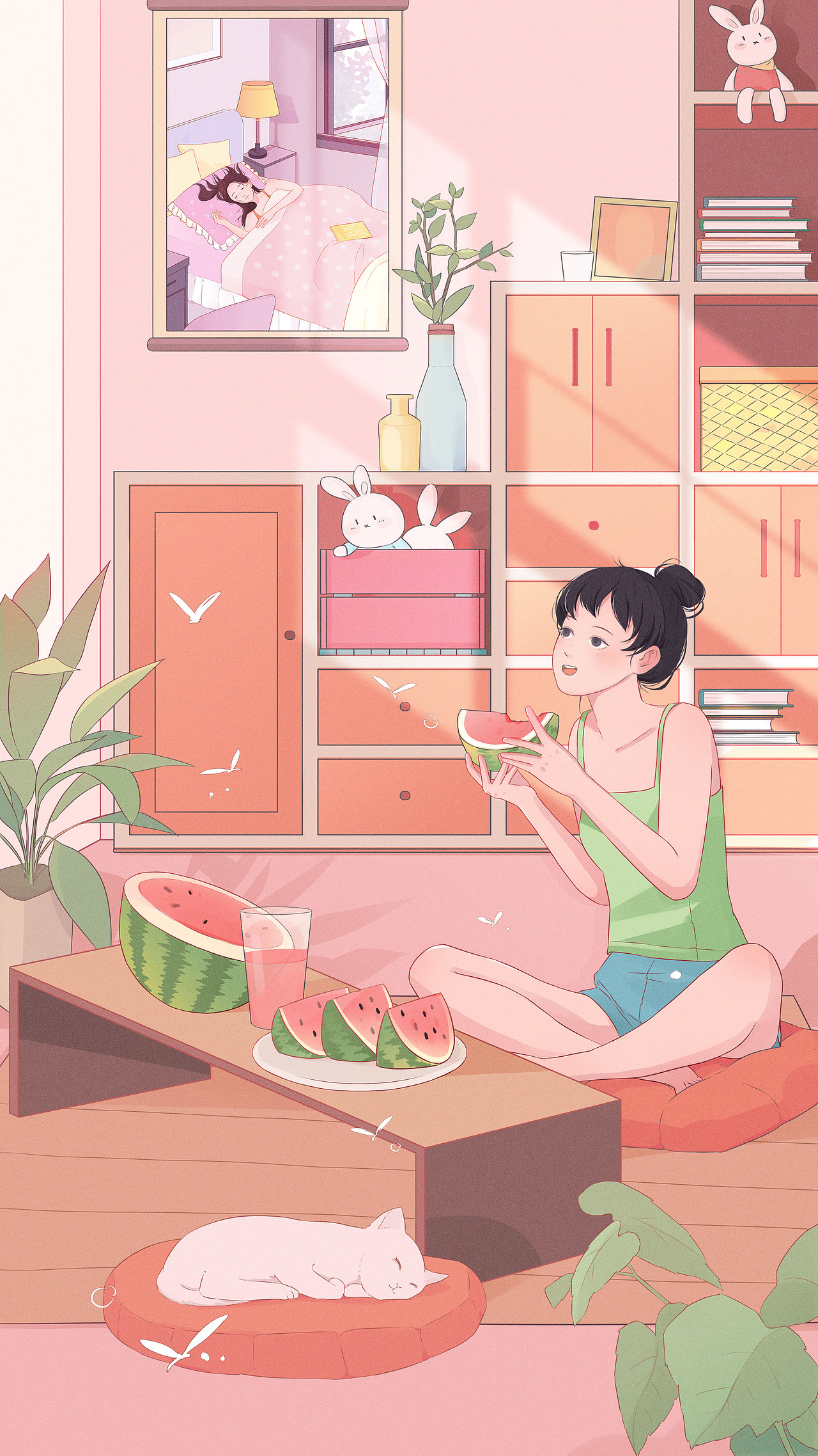 商业插画 一个人系列-吃西瓜女孩（图ZMzA2NDE4MjEy） - 商业插画 - 站酷设计师猫头F原创素材 - 站酷ZCOOL