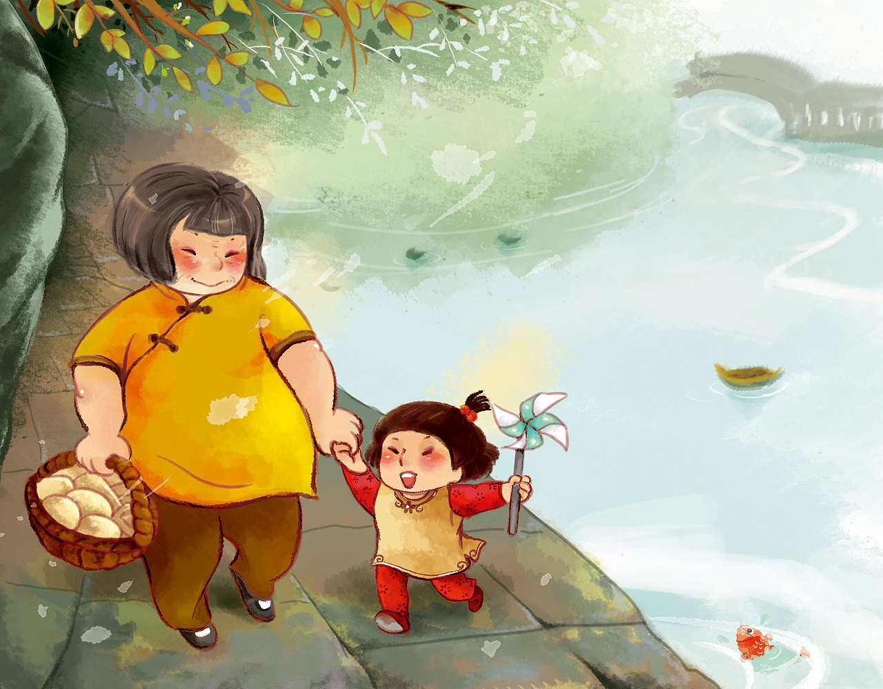 一组国画风味道的上海风情插画