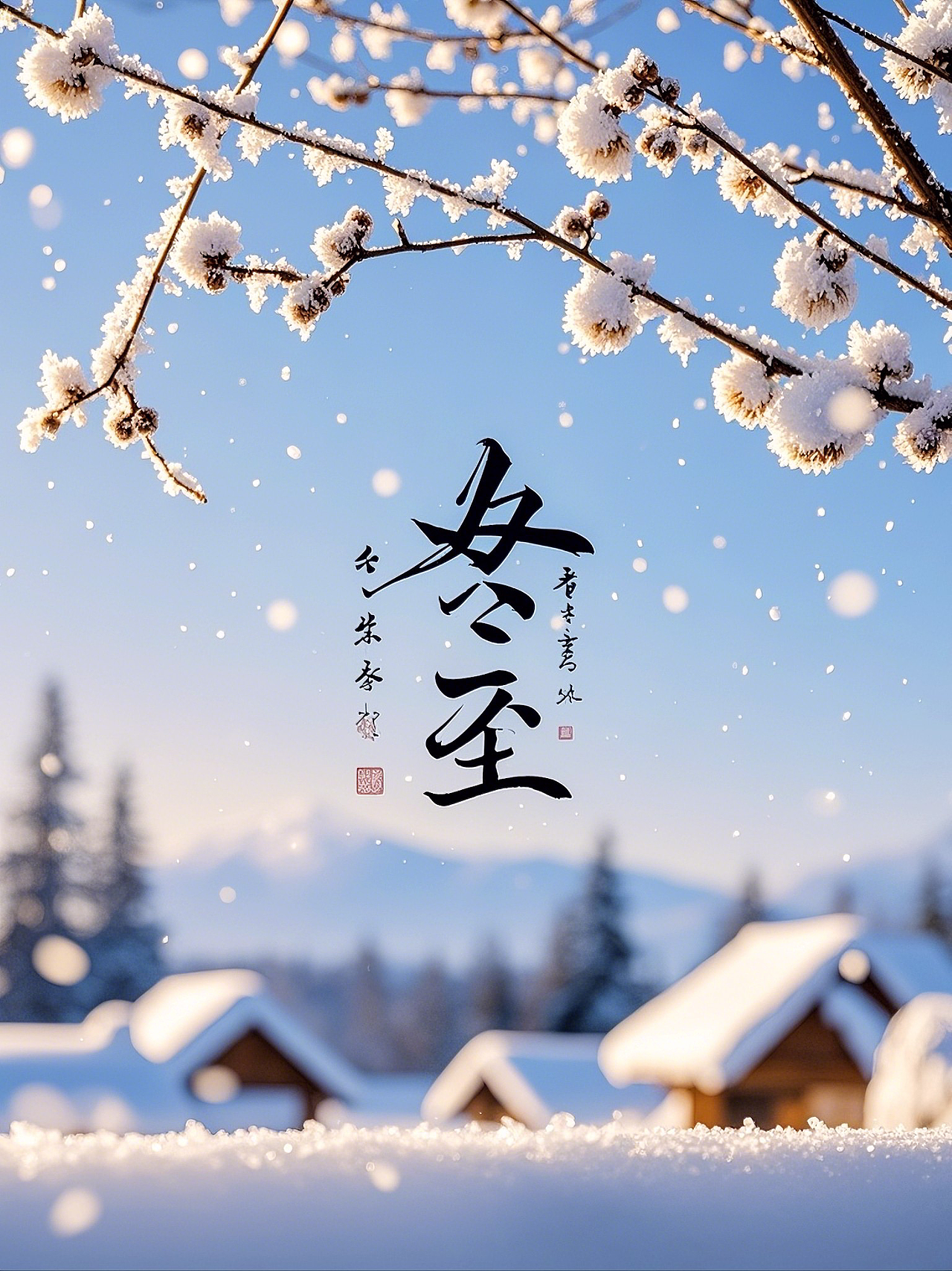 冬至风景海报，附2插画