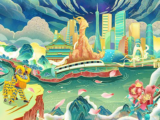 国潮风城市插画系列——广州