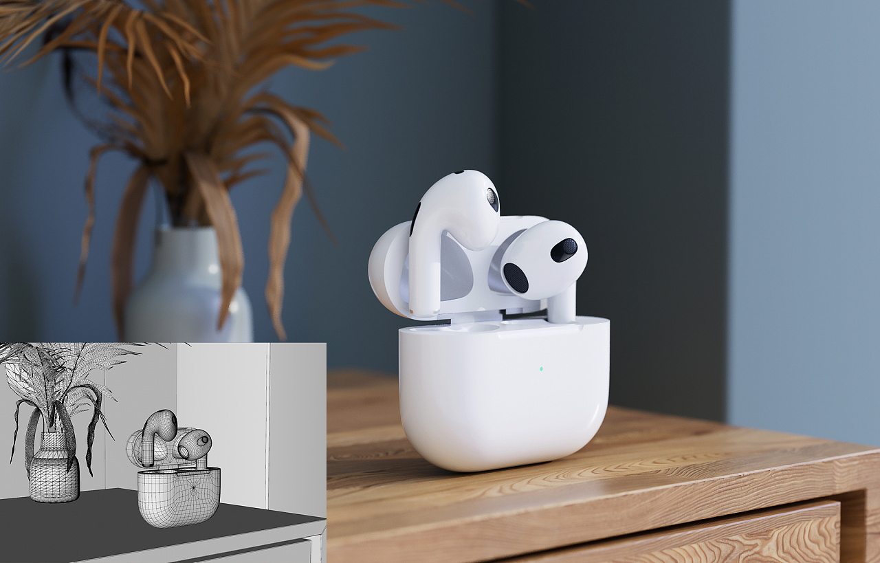 苹果耳机airpods第三代蓝牙耳机模型渲染