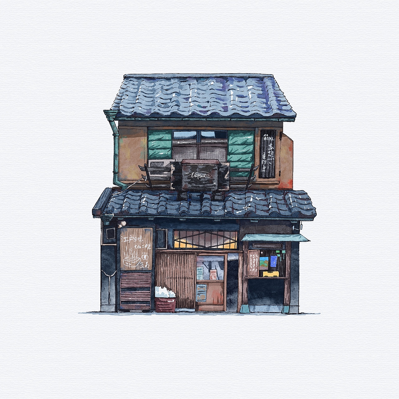 iPad 水彩练习-老店铺的日与夜