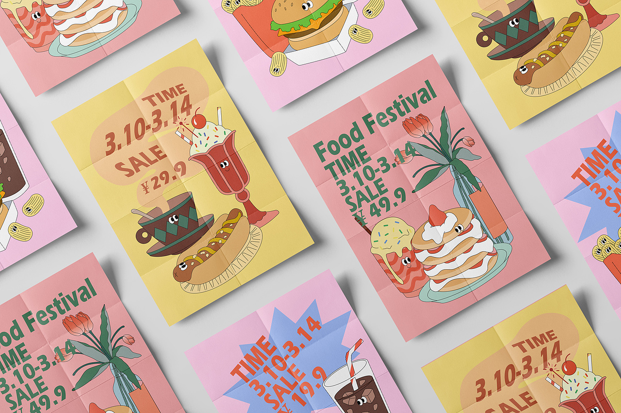美食节可爱复古海报及周边设计（图ZMjYxMjk4NjI4） - 商业插画 - 站酷设计师小羊耶一原创素材 - 站酷ZCOOL