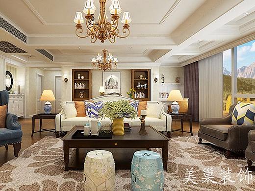 郑州正商华钻装修124平-轻美风客厅收纳以一敌五