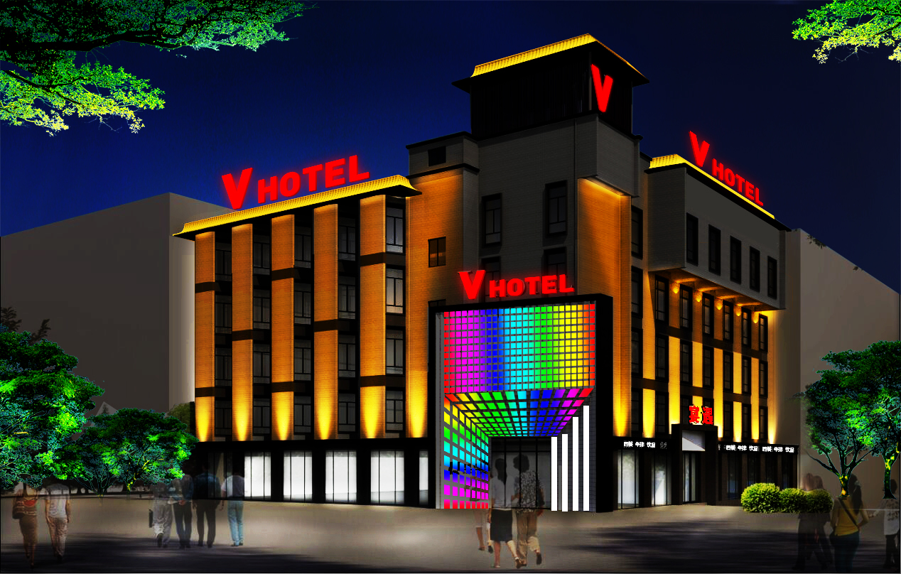 采用白色投光灯的效果酒店提供的原稿图酒店的外墙亮化设计效果图