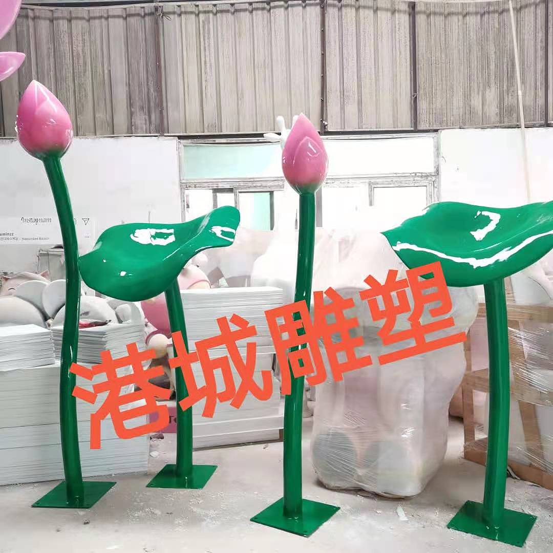 庭院花园水池水景玻璃钢大型荷花荷叶莲花雕塑定制厂家