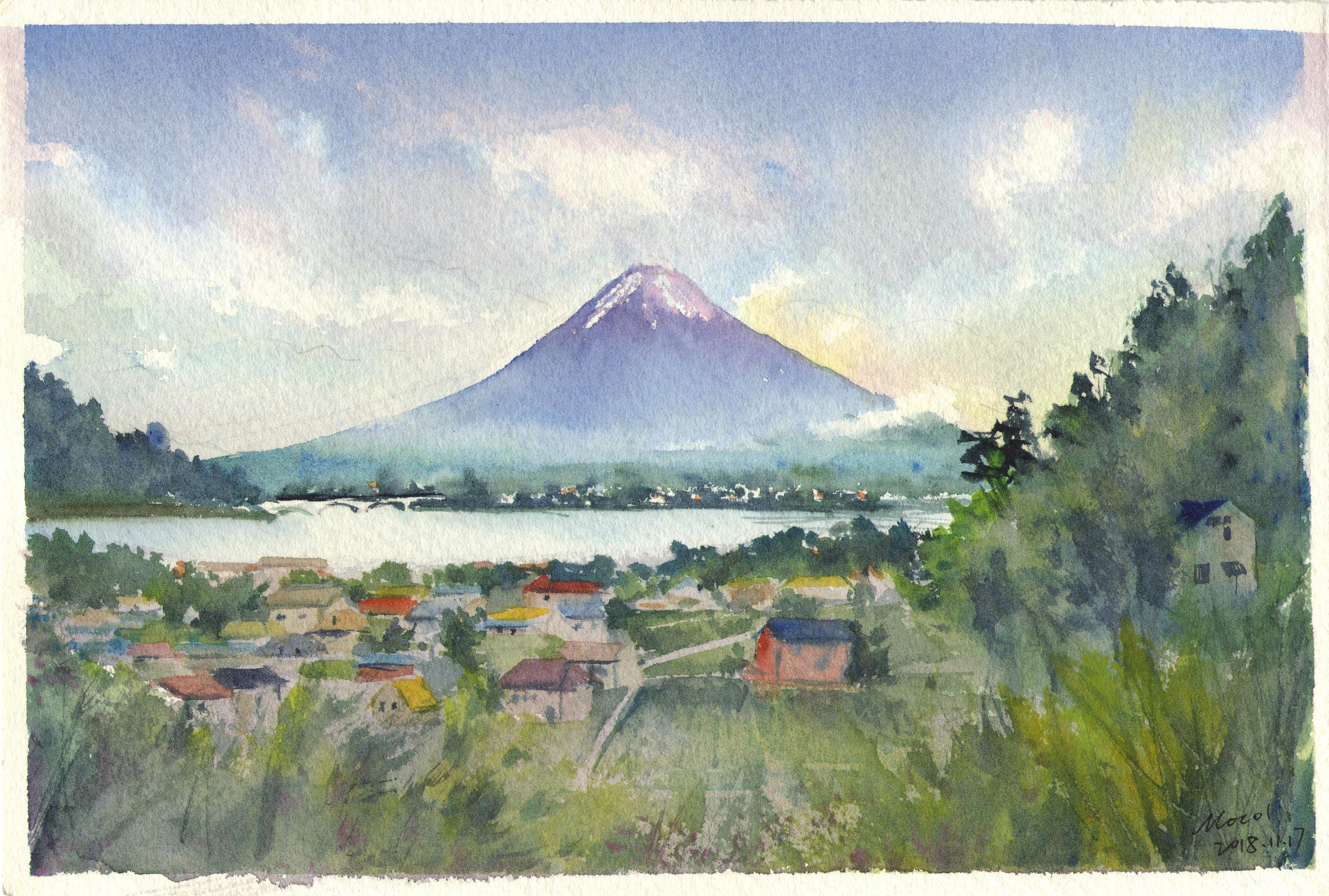 富士山水粉画图片