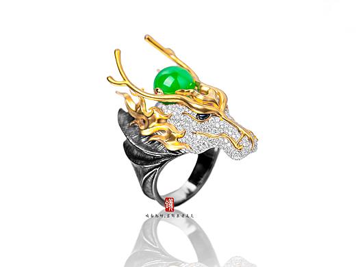 蚂蚁珠宝·个人定制 | 18K金镶嵌翡翠珠子龙头戒指