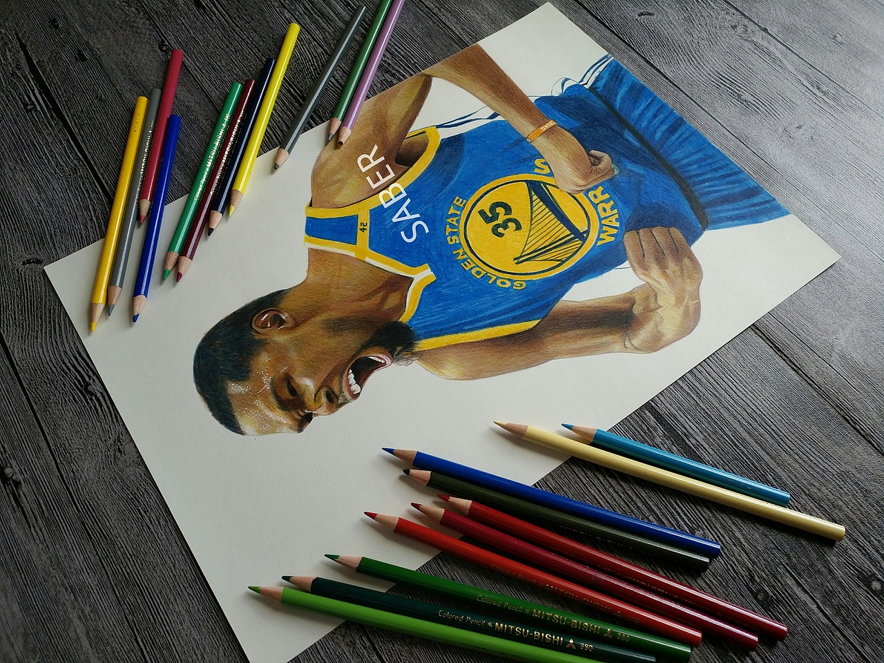 篮球明星彩铅手绘