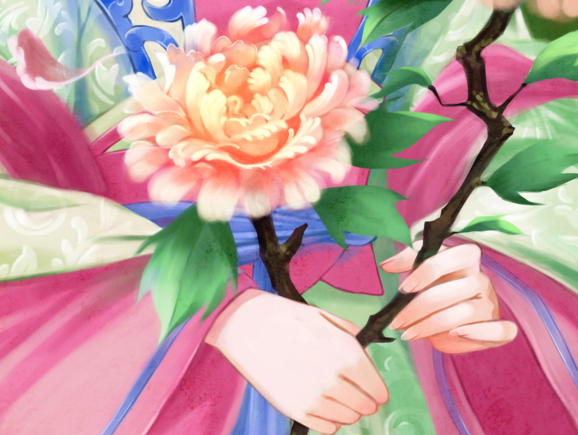 古风美女插画-洛神牡丹