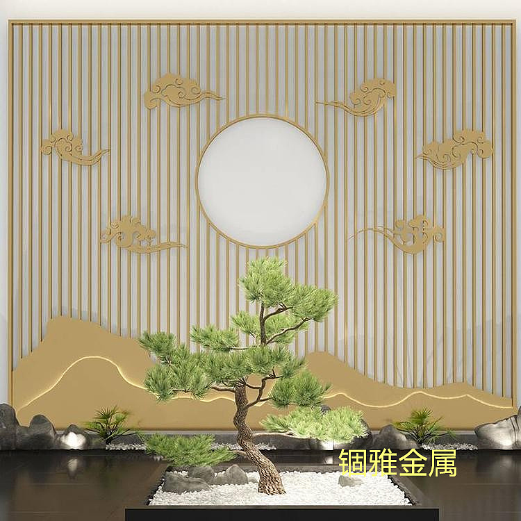 仿古铜铝板雕刻屏风,铝艺雕花圆形屏风隔断装饰风格