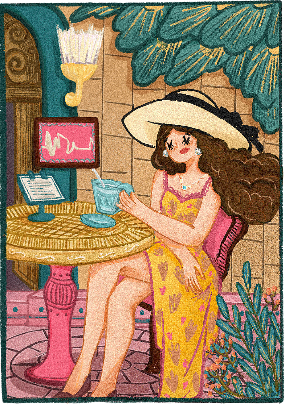 原创| 复古配色,邻近色搭配-法式下午茶|插画|商业插画|柒在画画