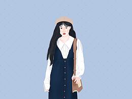 手绘女孩穿搭插画