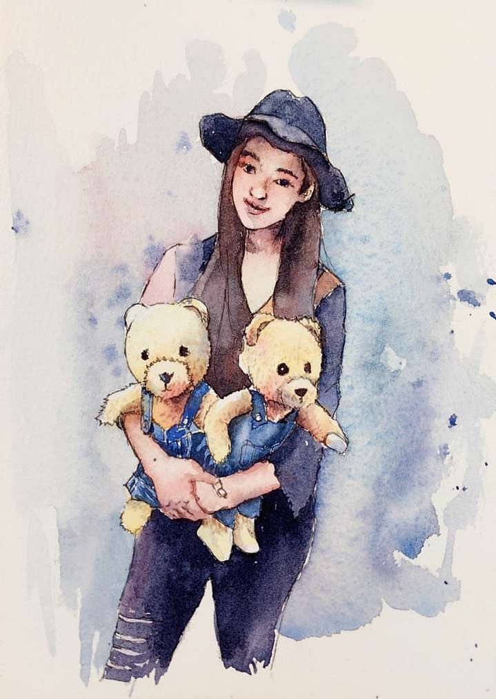 【水彩插画】钢笔淡彩人物手绘