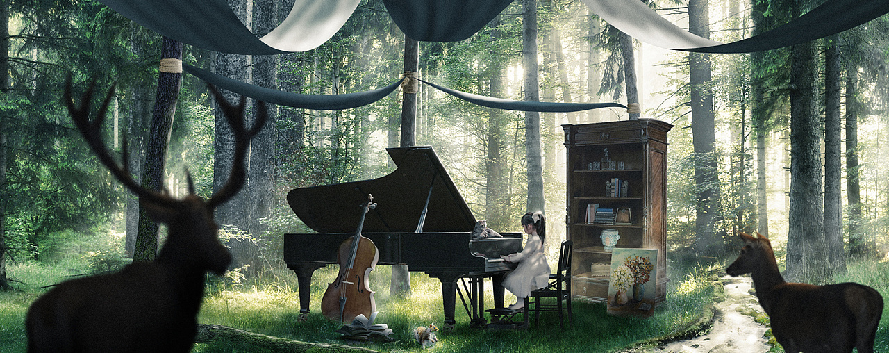 钢琴森林海报合成