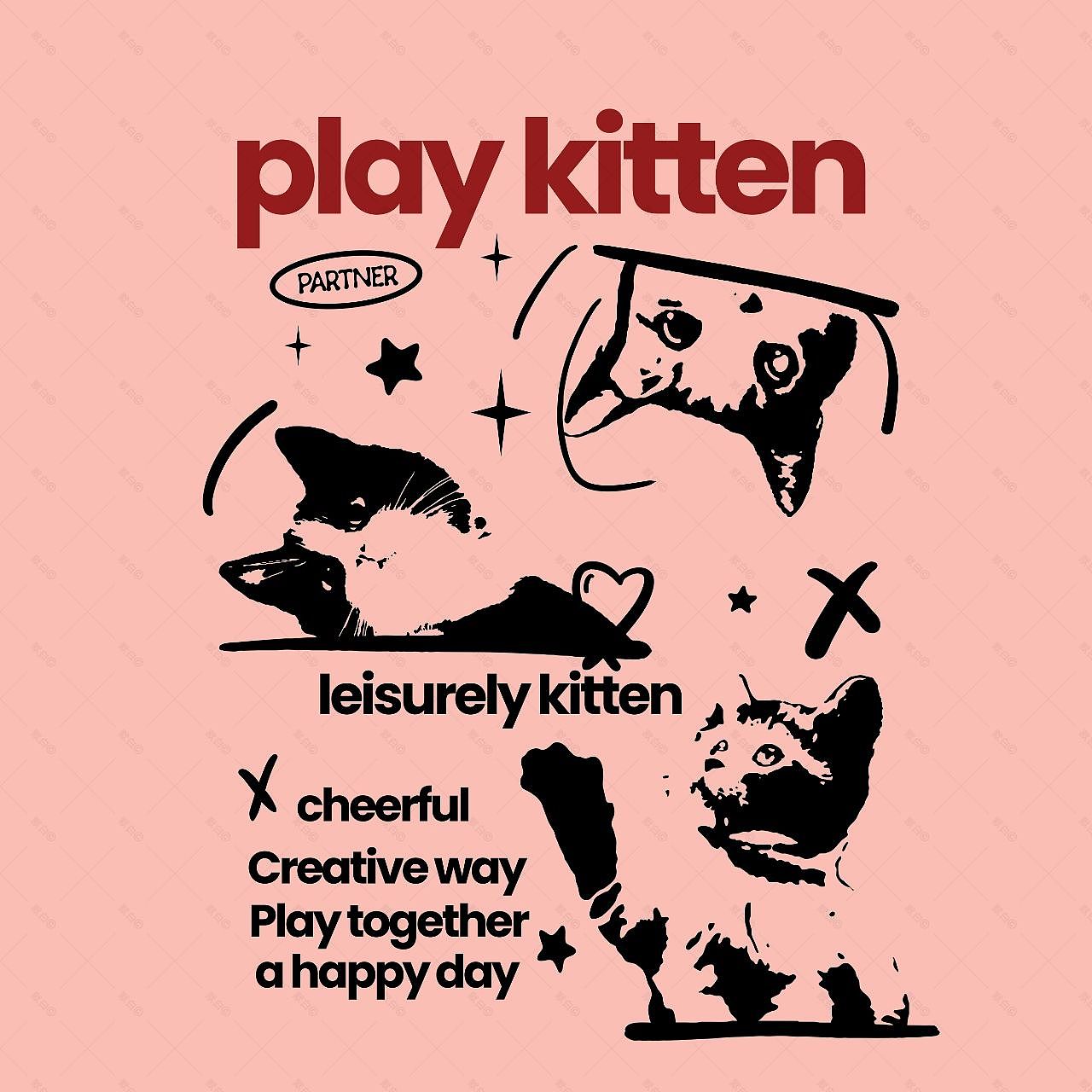 卫衣印花图案~剪影小猫