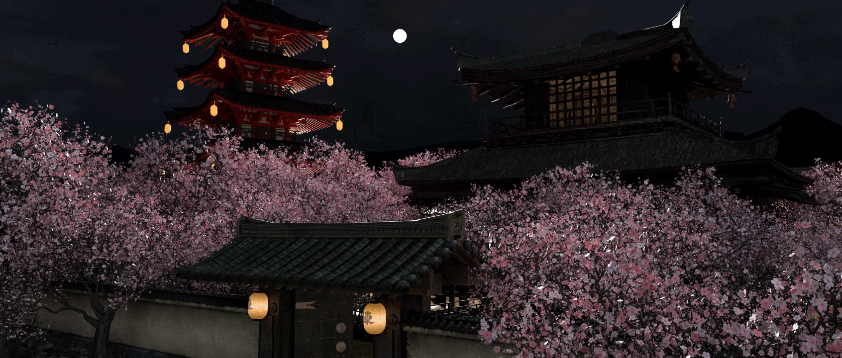 《古都》春天樱花场景 古日本风格帧练习作品（图ZMjU3NDYzMTY0） - 场景 - 站酷设计师是水桶吧原创素材 - 站酷ZCOOL