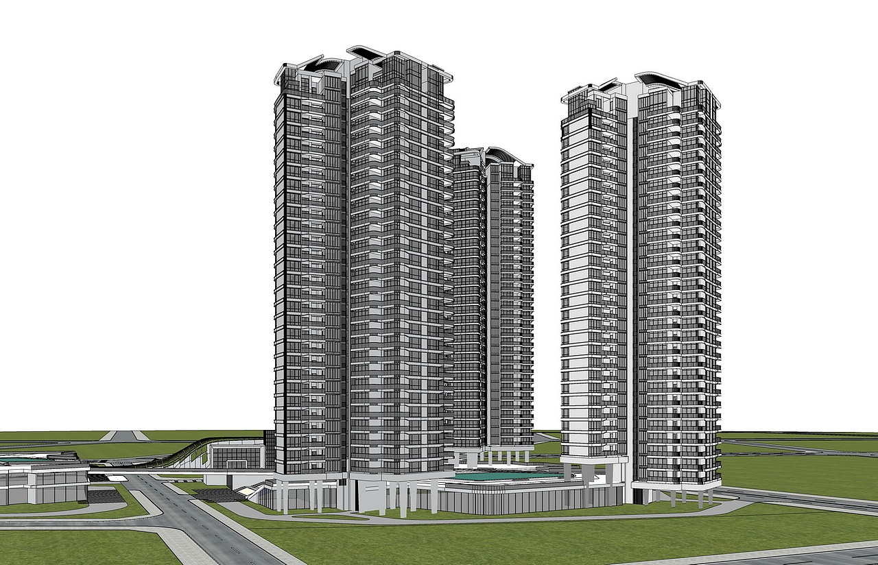现代高层住宅SU模型下载