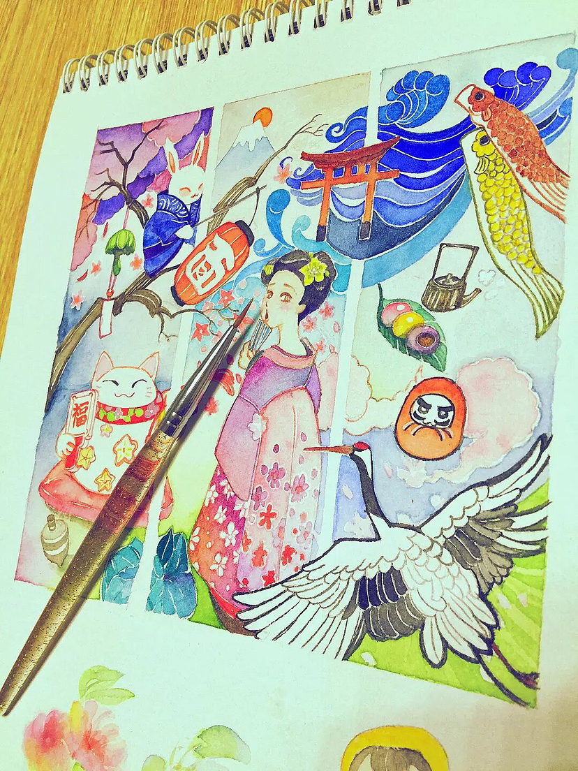 手绘水彩插图