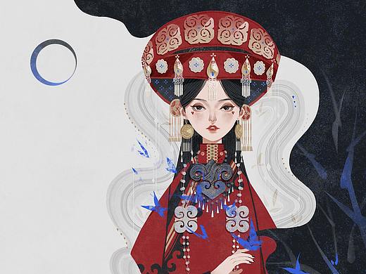彝族少女-扁平民族插画