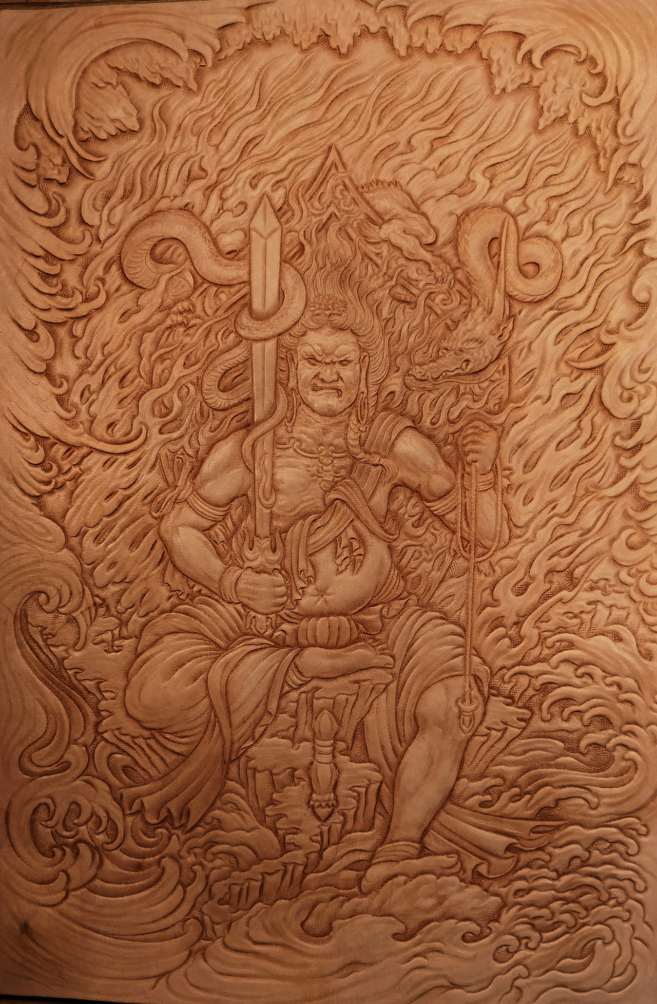 手工皮雕不动明王手工皮具