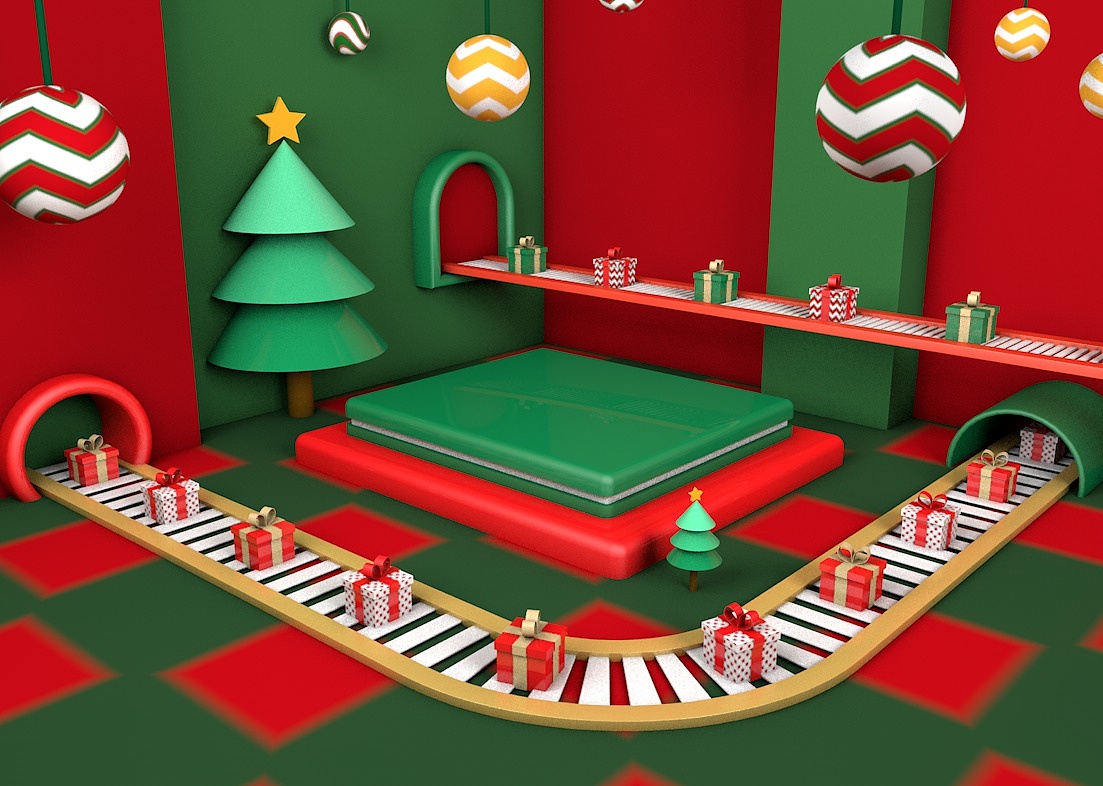 炫彩卡通流水线电商节日促销c4d场景