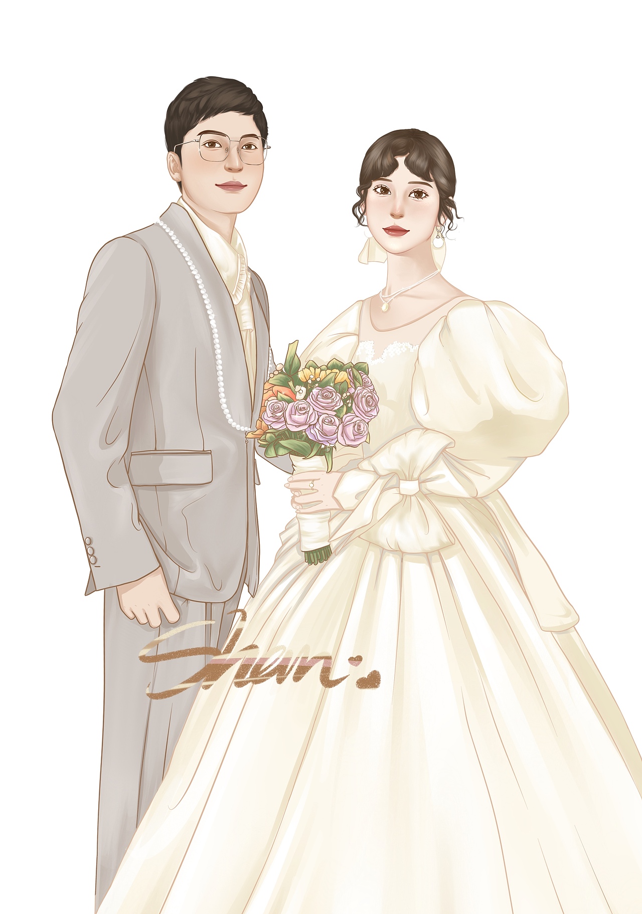 手绘婚纱照（图ZMzAyNTg1NjUy） - 艺术插画 - 站酷设计师陈火火2436原创素材 - 站酷ZCOOL