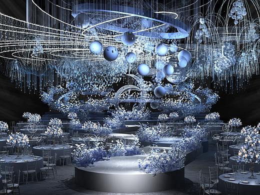SurDesign蓝色系星空婚礼宴会3D效果图