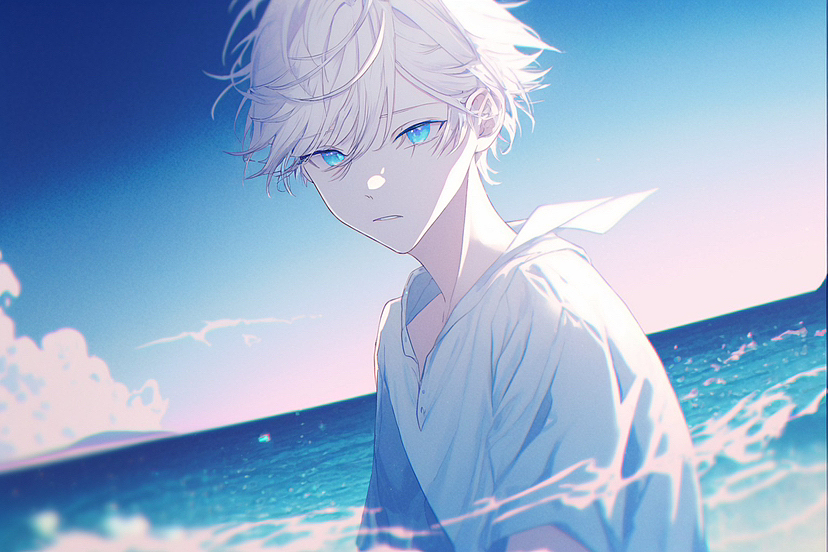 少年与海（一）（图ZMzI4MDQ2Mzc2） - AI作品 - 站酷设计师Natsuno介原创素材 - 站酷ZCOOL