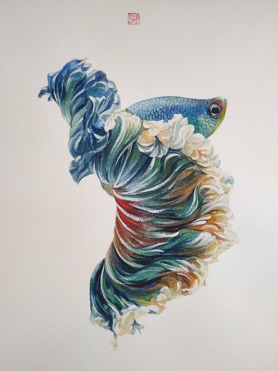 水彩斗鱼